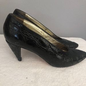 Walter Steiger Blk Croc Mid Heel Pump 5 1/2 M